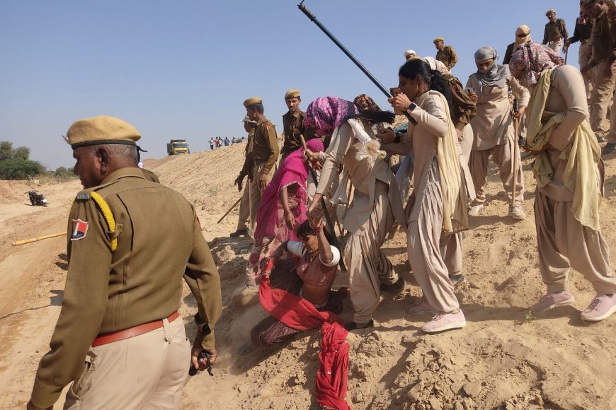 Jalore : कल्वर्ट बॉक्स का विरोध करने पहुंचे थे ग्रामीण, महिला को 20 फीट ऊंचाई से घसीटा