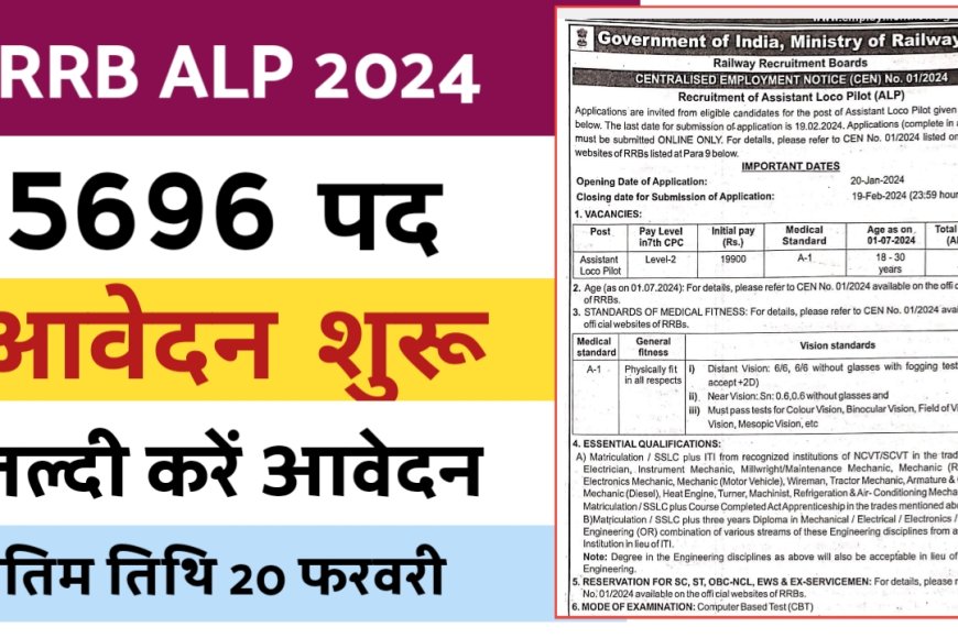 Railway ALP Jobs 2024: इंडियन रेलवे में भरे जाएंगे 5696 असिस्टेंट लोको पायलट के पद, आवेदन प्रक्रिया शुरू