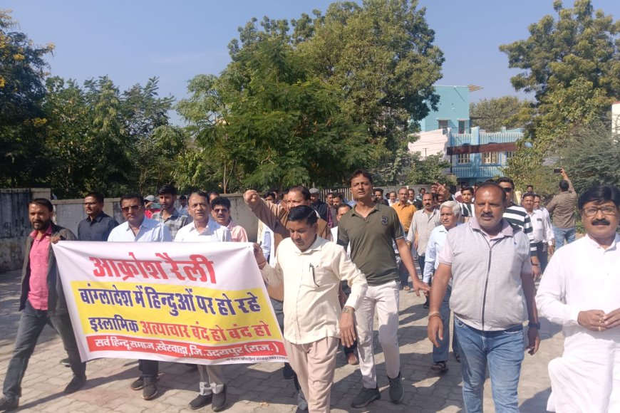 Udaipur News : खेरवाड़ा में बांग्लादेश में हो रही हिंसा के विरोध में सर्व सनातन समाज द्वारा राष्ट्रपति के नाम उपखंड अधिकारी को दिया ज्ञापन