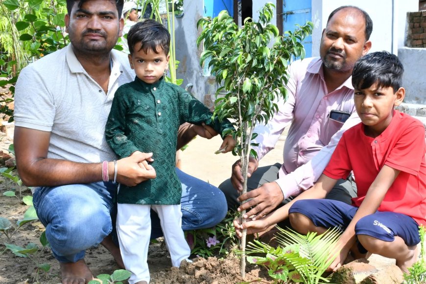 Hindaun City : बेटे के जन्मदिन पर निभाया सामाजिक सरोकार, गांव करई में बांटे 251 पौधे