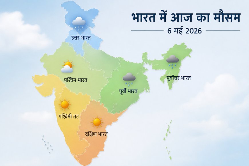 आज का मौसम (6 मई 2026): उत्तर भारत में बारिश से राहत, तो पूर्वोत्तर में भारी वर्षा का अलर्ट; जानें अपने राज्य का हाल