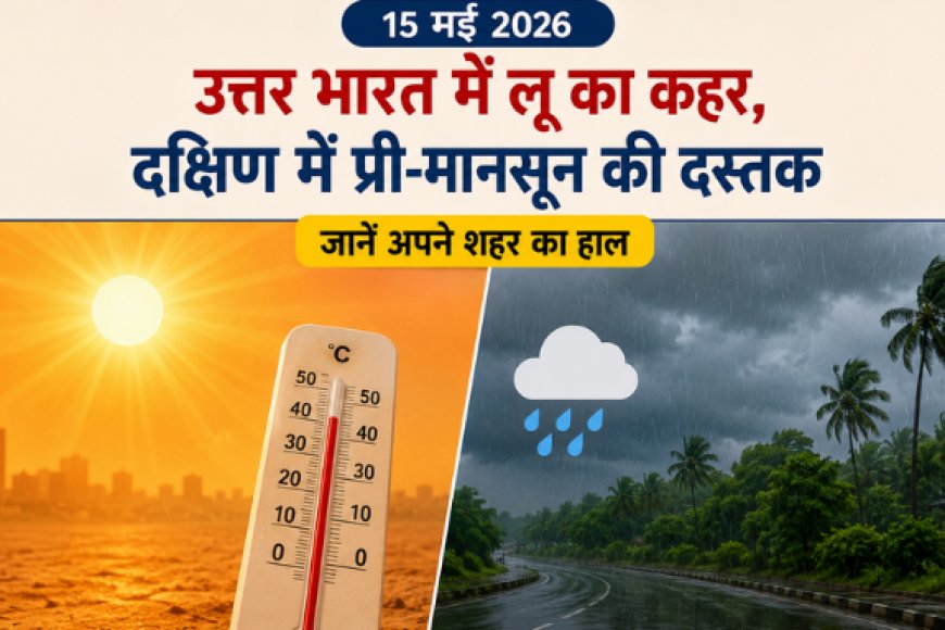 आज का मौसम (15 मई 2026): उत्तर भारत में लू का कहर, दक्षिण में प्री-मानसून की दस्तक; जानें अपने शहर का हाल